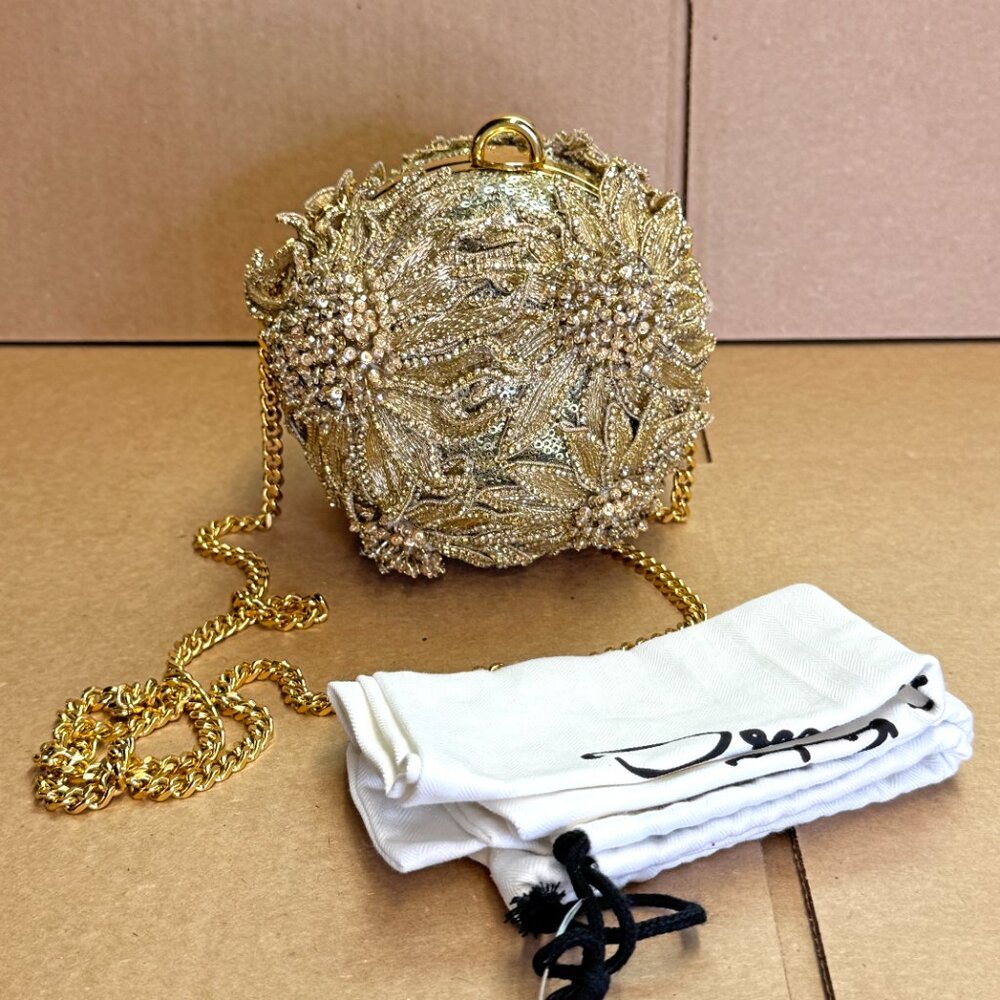 OSCAR DE LA RENTA Crystal Sunflower Embroidery Billiard Bag In Beige - Picture 9 of 11
